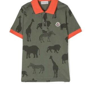 Moncler Olive Polo Shirt with Animal Silhouettes